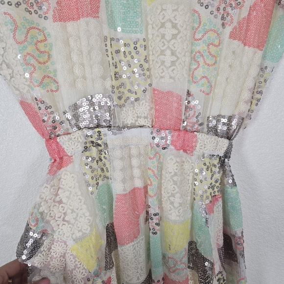 Anthropologie Eva Franco‎ Sequin Embellished Assymetric Midi Dress Multicolor - Picture 6 of 10